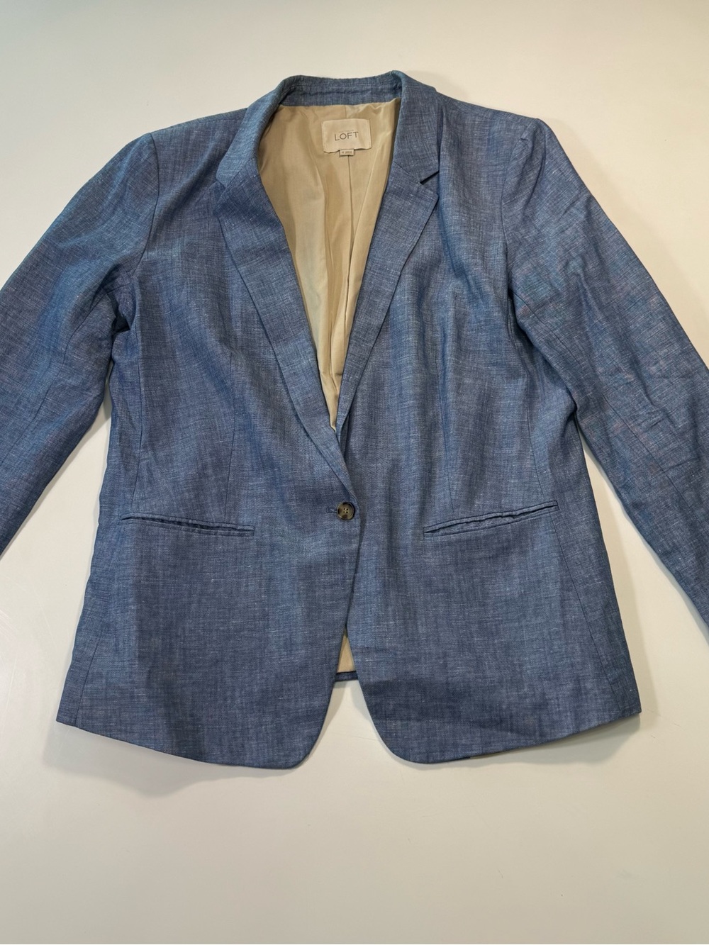 LOFT Linen Cotton Blend Light Blue Tailored Linen-Blend Blazer Size 10 - Picture 2 of 9